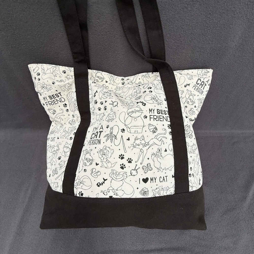 Disney Tote Bag Womens Large White Cat Print Disneyland Resort Cheshire Canvas - Picture 3 of 13